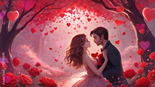 a couple of lovers, man and woman celebrating valentine's day. smooth looping 4k video