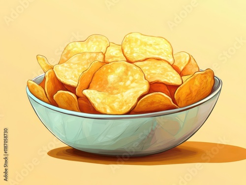 Deliciously crispy potato chips in a shiny, protective, modern package, Vibrant, Digital illustration photo