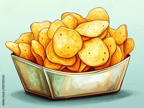 Deliciously crispy potato chips in a shiny, protective, modern package, Vibrant, Digital illustration photo