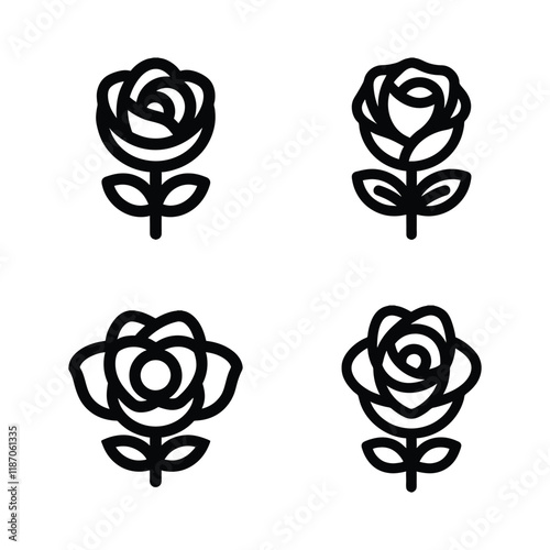  A set of rose flower icon vector illustration.