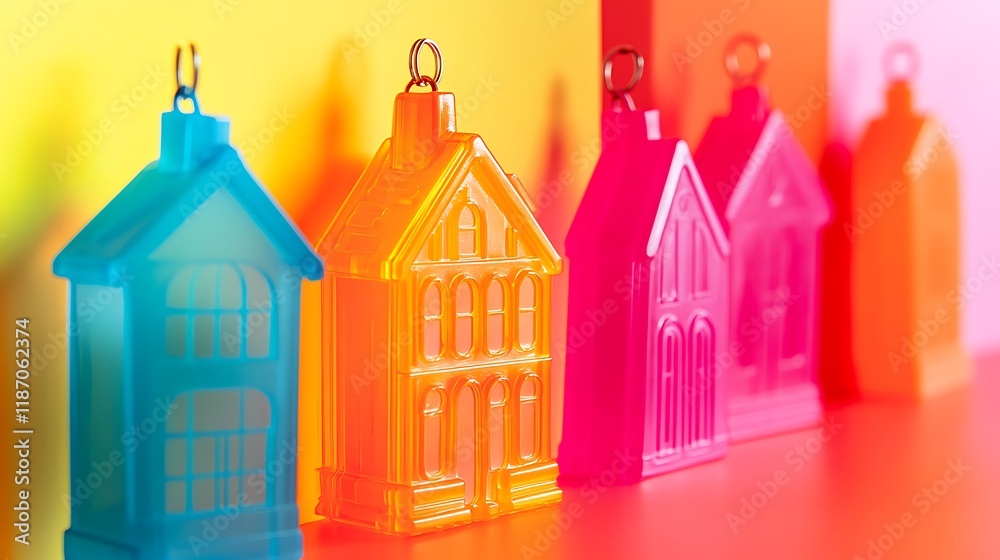 Naklejka premium Colorful miniature houses on vibrant background. (1)