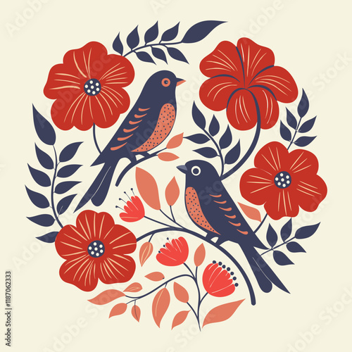 two love bird with floral design vector illustration