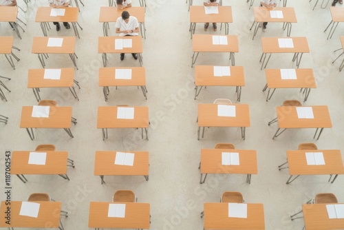 Indian Classroom Exam Scene Students in Uniforms Focused on Final Papers photo