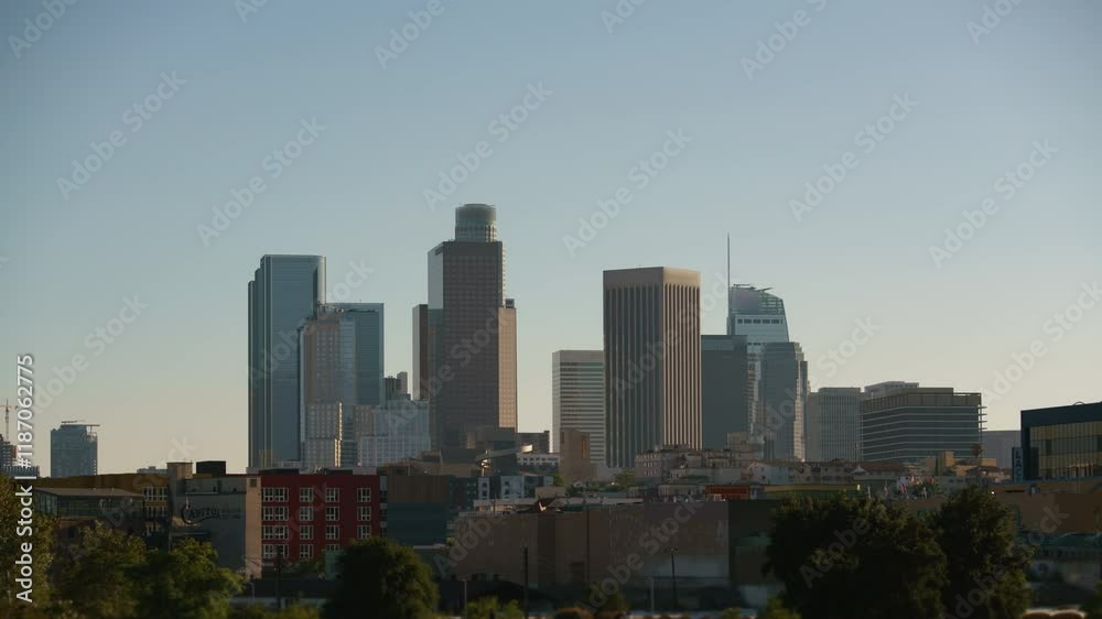 Los Angeles Downtown from LA Historic Park Sunset Telephoto Time Lapse California USA Los Angeles Downtown from LA Historic Park Sunset Telephoto Time Lapse California USA