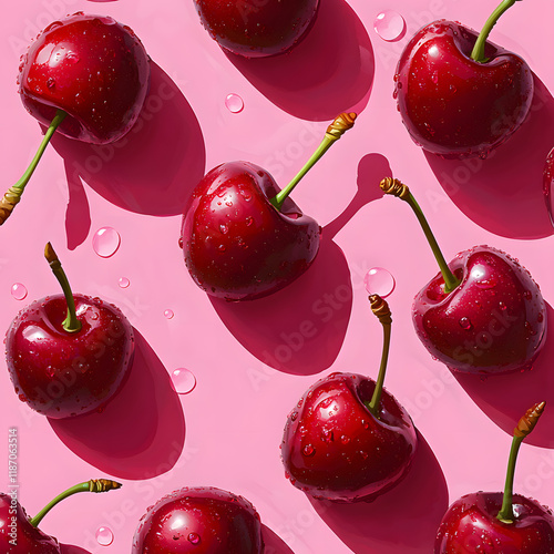 Wallpaper of Cherries on Pink Background, Fresh and Vibrant