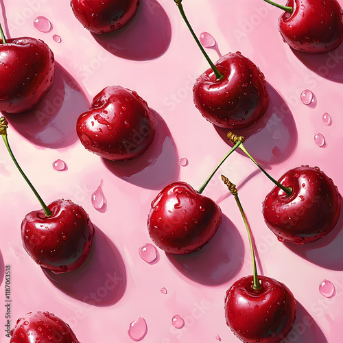 Wallpaper of Cherries on Pink Background, Fresh and Vibrant
