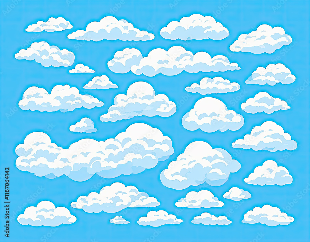 Fluffy white cumulus clouds float against azure sky. Playful pattern of varying cloud shapes and sizes. Perfect for weather, nature, and atmospheric designs.
Fluffy white cumulus clouds float against azure sky. Playful pattern of varying cloud shapes and sizes. Perfect for weather, nature, and atmospheric designs.