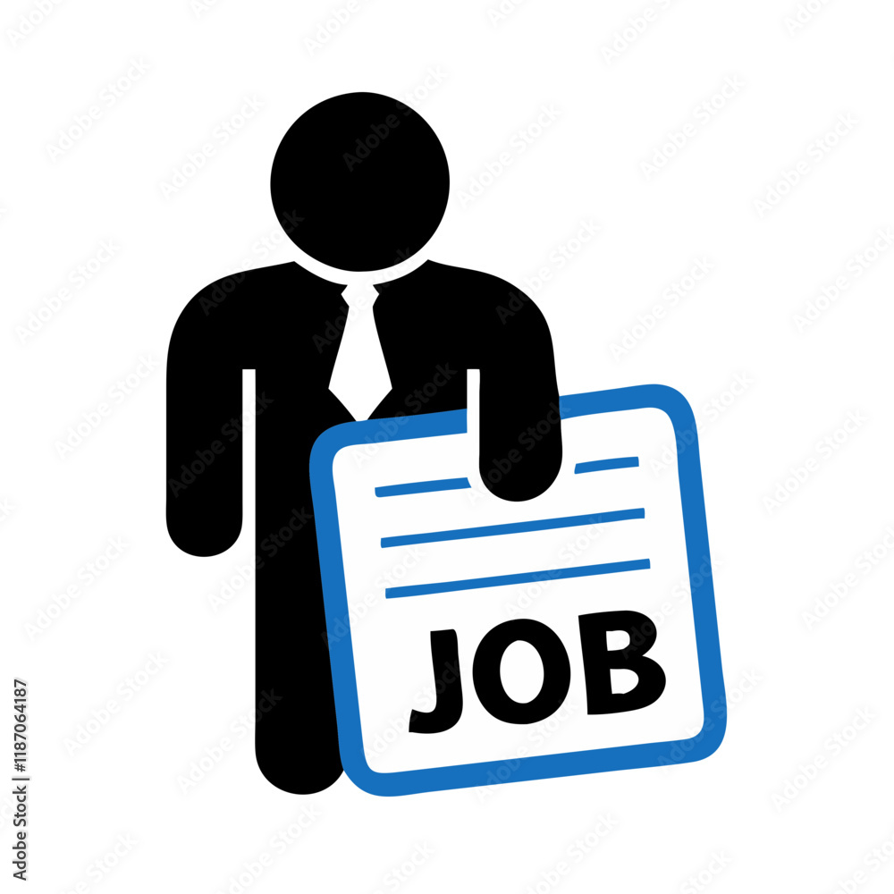 Businessperson holding job sign icon in flat design style Businessperson holding job sign icon in flat design style