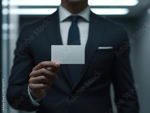 Professional Businessman Holding Blank Card photo