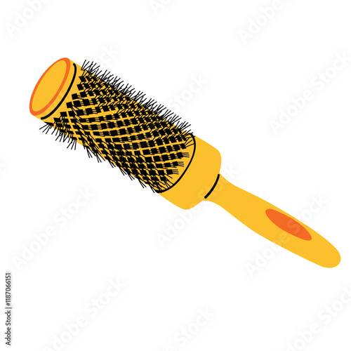 Round hair styling brush. Creating hair styling and care.