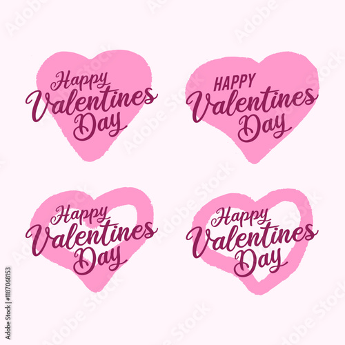 Set of Happy Valentines Day typography with Hearth Icon vector illustration. Romantic Template design for celebrating valentine's Day on 14 February
