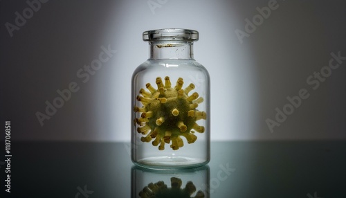 Virus particles trapped in a glass bottle