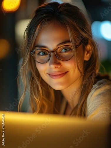 Free Download Contemporary Woman Embracing Digital Age with Warm Expression - GFXLoad