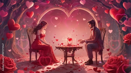 a couple of lovers, man and woman celebrating valentine's day. smooth looping 4k video
