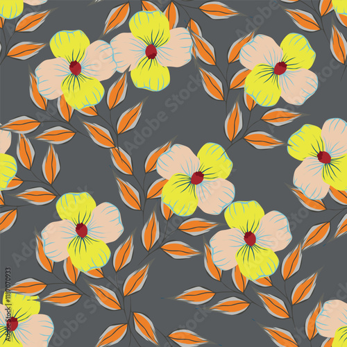 Cute hand drawn feminine seamless pattern with wildflowers