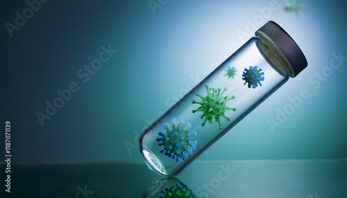 Virus particles trapped in a glass bottle