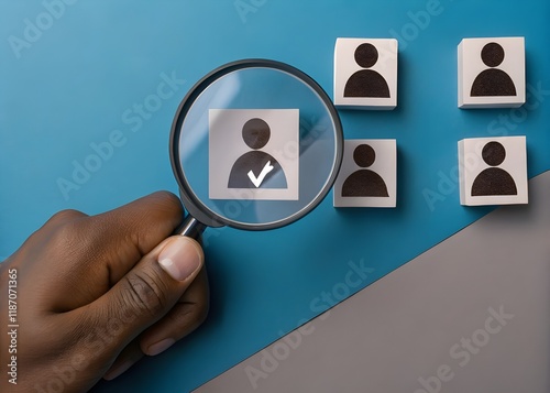 Human Resources Management Concept. Online Recruitment and Headhunting pool of applicants.Magnifying Glass Focusing on the Best Candidate.Efficient Search for Top Talent to Strengthen the Team photo