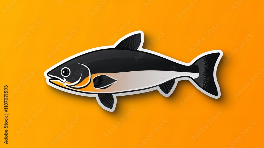 Fototapeta premium Stylized illustration of a fish on a vibrant orange background. The design is simple yet striking.