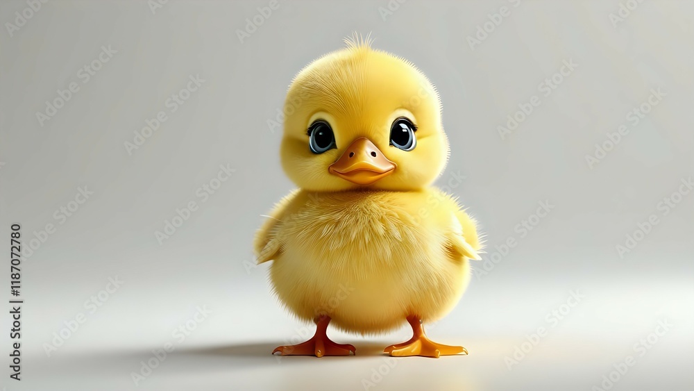 Adorable 3D rendered fluffy yellow duckling chick, standing, cute baby bird, innocent, sweet, springtime. Adorable 3D rendered fluffy yellow duckling chick, standing, cute baby bird, innocent, sweet, springtime.