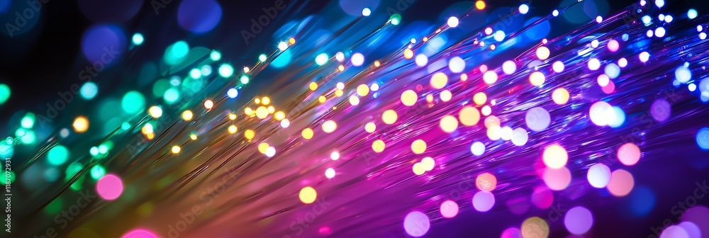 An abstract scene shows colorful fiber optic lights projected vibrantly, creating an enchanting display. An abstract scene shows colorful fiber optic lights projected vibrantly, creating an enchanting display.