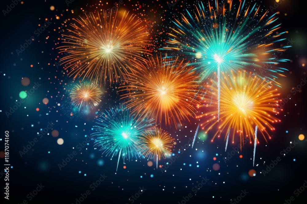 Naklejka premium Bright and colorful fireworks illuminating the night sky, creating a festive atmosphere