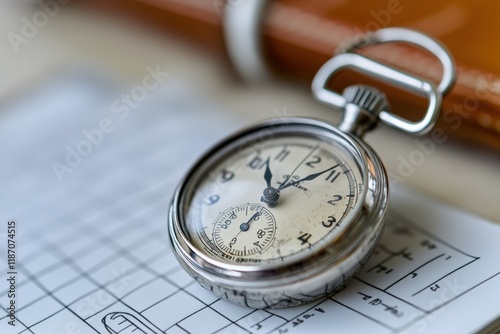 A sports stopwatch resting on a coaches playbook.