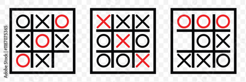 Tic tac toe doodle. Hand drawn sketch tic tac toe kids game. X-O children game set.