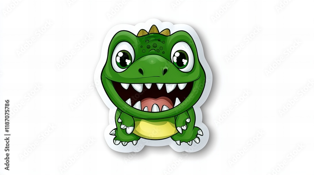 Fototapeta premium Adorable cartoon dinosaur, green and cheerful, ready for an adventure!