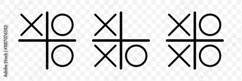 Hand drawn tic tac toe game, doodle X-O children game. Noughts and win. Play tic tac toe draw. Vector illustration. Game tic tac toe icon.