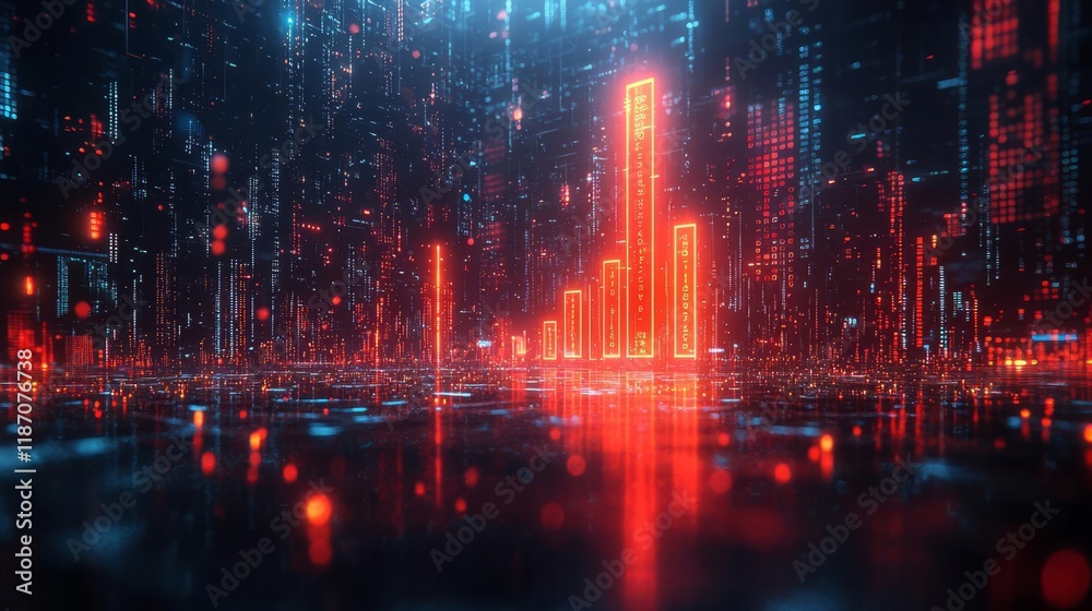 Fototapeta premium Red Alert: Futuristic Market Crash