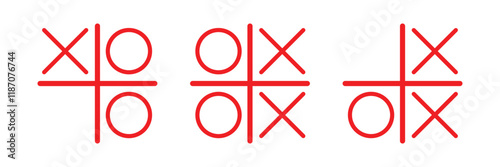 Tic tac toe doodle. Hand drawn sketch tic tac toe kids game. X-O children game set.
