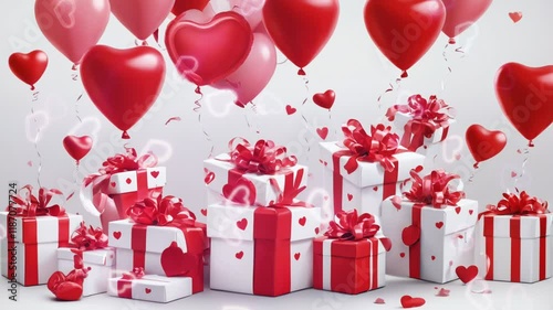valentine's day celebration with gifts and balloons. smooth 4k looping video