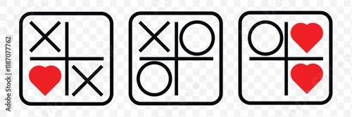 Game tic tac toe icon. Tic tac toe icon sign. Simple thin line flat symbol, Cross and tick kids game in black, O X game symbol. 