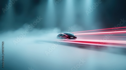 The exterior of a hyperloop capsule speeding past a stationary observer, the capsule appearing blurred due to its high velocity.