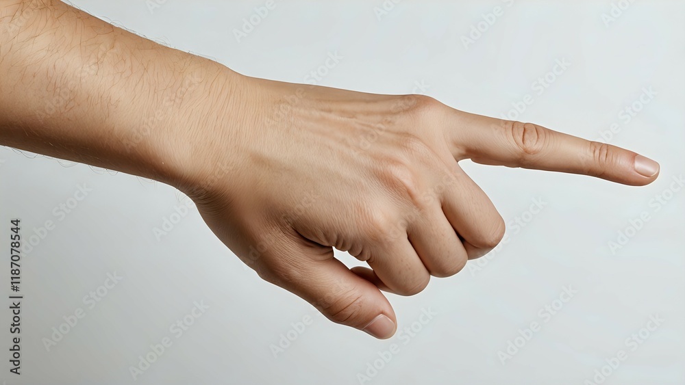 Close-up of a male hand pointing, isolated on a white background, perfect for website design or presentations. Close-up of a male hand pointing, isolated on a white background, perfect for website design or presentations.