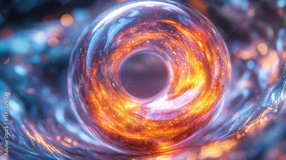Obraz premium Glowing swirling energy in glass torus, abstract background.