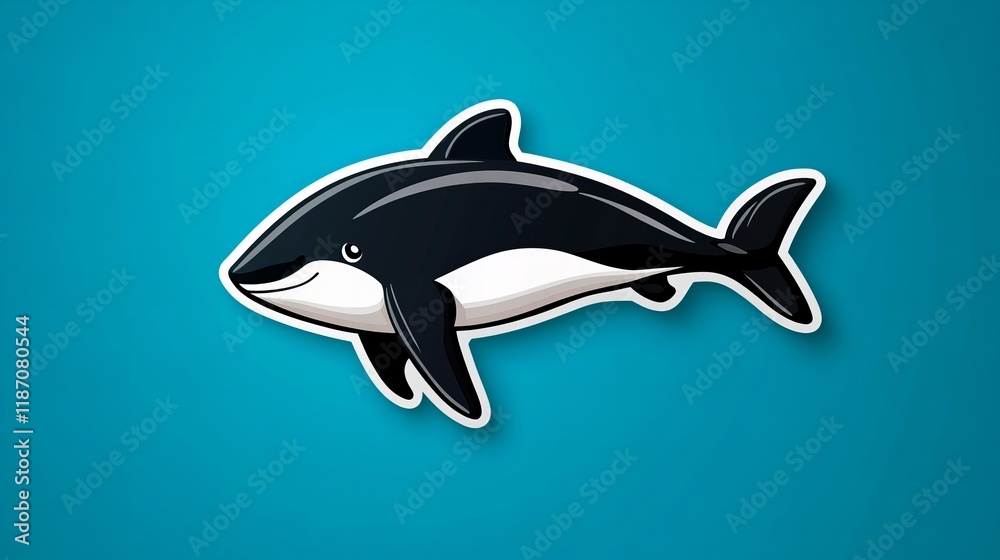 Obraz premium Adorable cartoon whale illustration, swimming in a vibrant blue ocean. Perfect for children's books or educational materials.