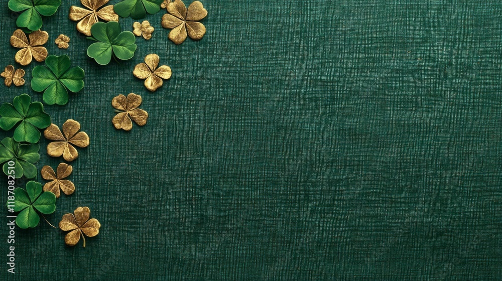 Gold and Green Shamrocks on Dark Green Background Gold and Green Shamrocks on Dark Green Background