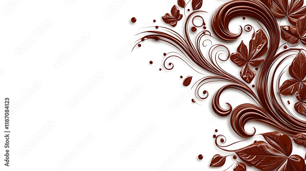 Melted Chocolate Floral Design With Swirls And Leaves Melted Chocolate Floral Design With Swirls And Leaves