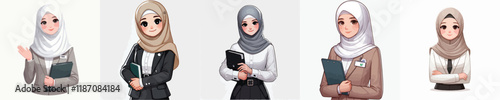 vector collection of beautiful office worker characters wearing hijabs who are smiling