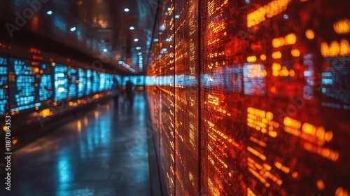 Wallpaper Mural Blurred illuminated wall with data in dark corridor, data analysis concept. Torontodigital.ca