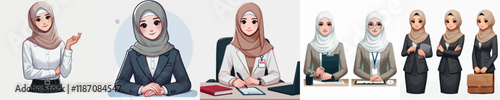 vector collection of beautiful office worker characters wearing hijabs who are smiling