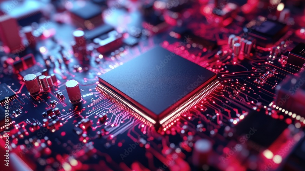 Illuminated Central Processing Unit On Circuit Board