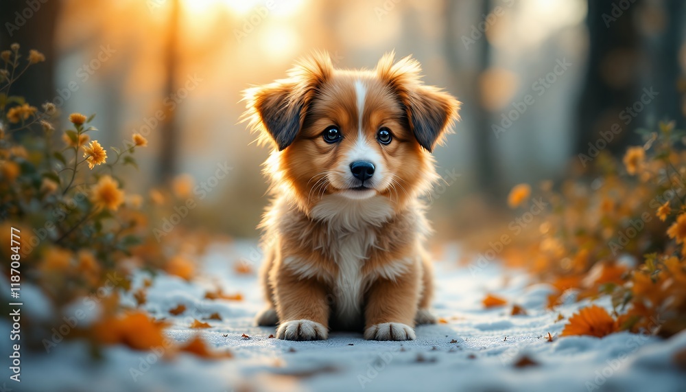 Adorable Puppy in Autumn Wonderland Adorable Puppy in Autumn Wonderland