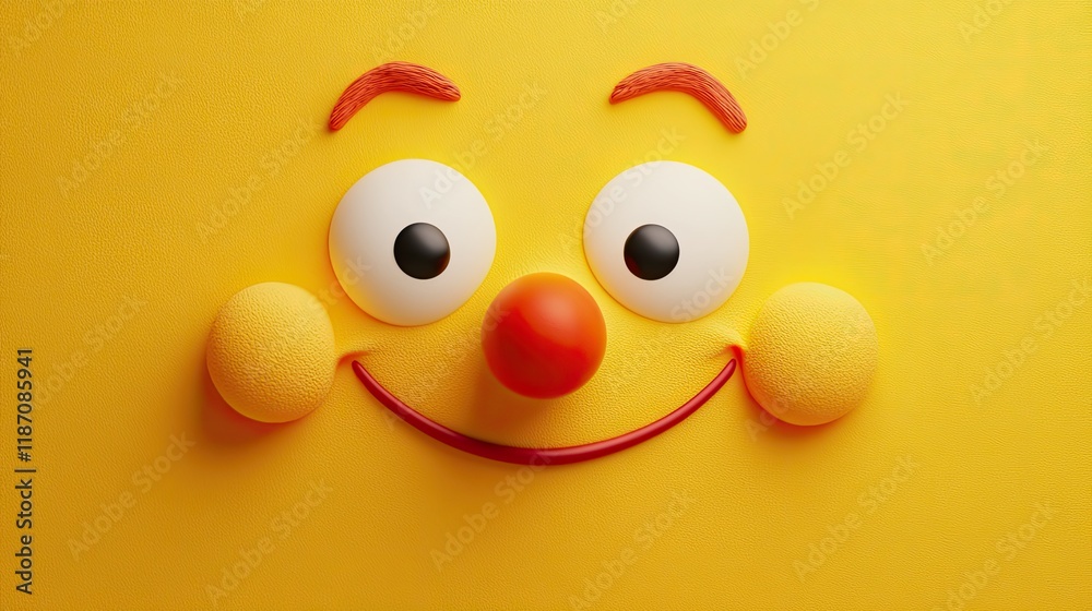 Fototapeta premium Happy Yellow Face With Red Nose And Smile