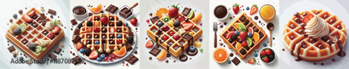 vector set of delicious belgian waffle dishes