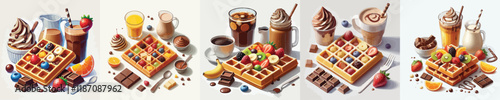 vector set of delicious belgian waffle dishes