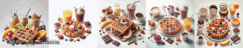 vector set of delicious belgian waffle dishes