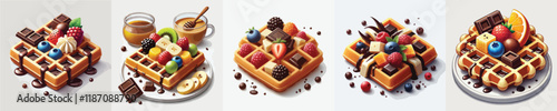 vector set of delicious belgian waffle dishes