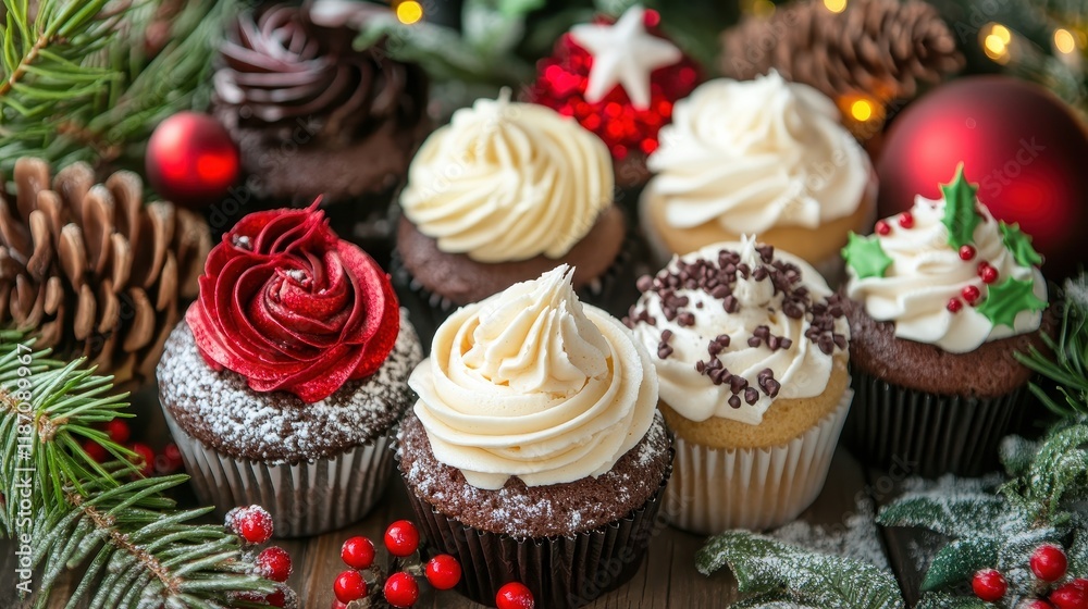 Festive Cupcakes Decorated for Holiday Celebration Festive Cupcakes Decorated for Holiday Celebration